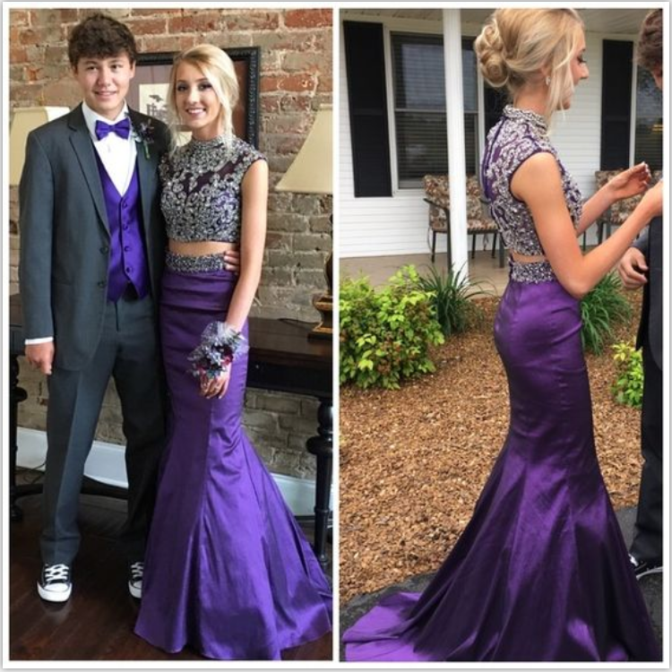 Purple Prom Dresses,Two Pieces Prom 