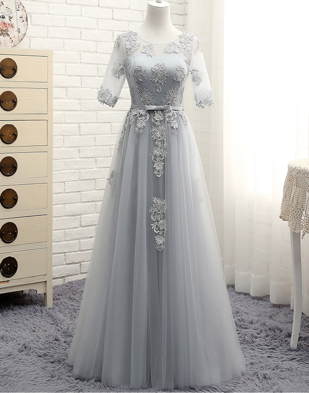 Gray Prom Dresses,long Prom Dresses,prom Dresses With Sleeves,evening Dresses,lace Prom Dresses,backless Prom Dress,lace Up Prom Dress,party