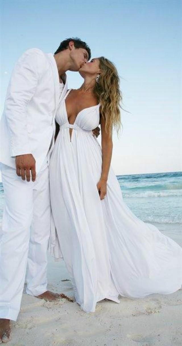 Deep V Neck Beach Wedding Dresses Long Wedding Dresses Simple