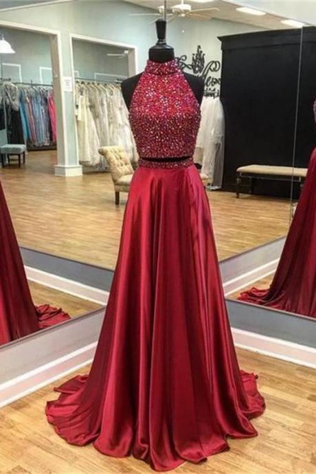 Two Pieces Prom Dresses,red Prom Dresses,beading Prom Dresses,a-line Prom Dresses,modest Prom Dresses,sparkly Prom Dresses,pretty Prom