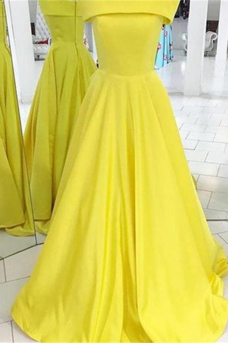 Yellow Prom Dresses,sain Prom Dresses,long Prom Dresses,zipper Back Prom Dress,a-line Prom Gowns,simple Prom Dress,prom Dresses For Teens,formal