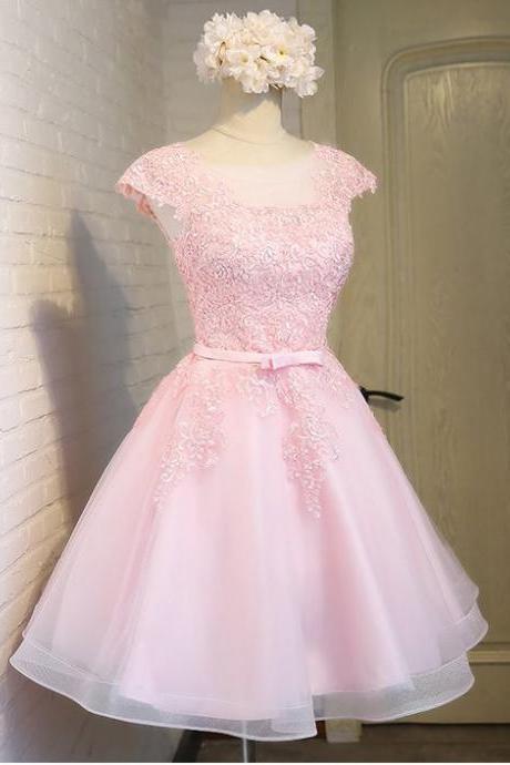 Pink Homecoming Dresses,Short Homecoming Dresses,Close Back Homecoming Dress,Lace Homecoming Dresses,Homecoming Dress For Teens,Cute Dresses DR0110