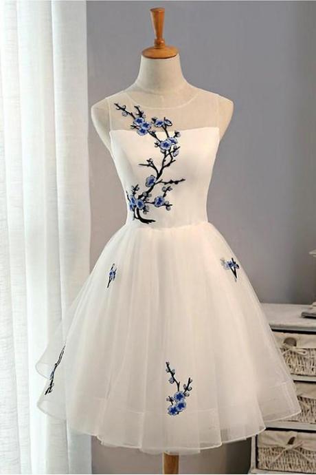 Simple Lace Up Embroidery Short A-line Tulle Homecoming Dresses,Fashion Dresses,Cute Dresses DR0348