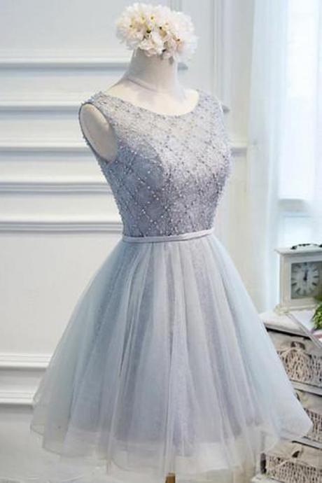 Gray Beaded Homecoming Dresses,lace Up Homecoming Dress,short Homecoming Dresses,homecoming Dress,cute Dresses Dr0358