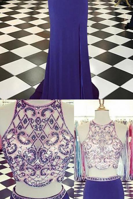 2 Pieces Prom Dresses,mermaid Prom Dresses,front Split Prom Gowns,modest Prom Gowns,prom Dresses,prom Dresses For Teens Dr0427