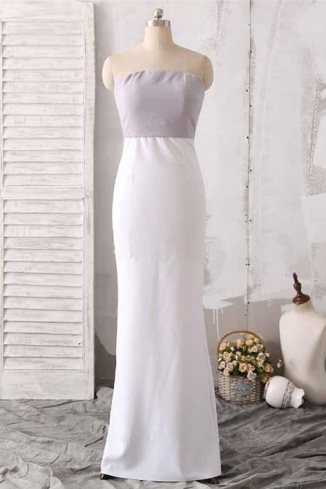 Elegant Long Mermaid Open Back Simple Prom Dresses,Cheap White Prom Gowns,Graduation Dresses DR0538