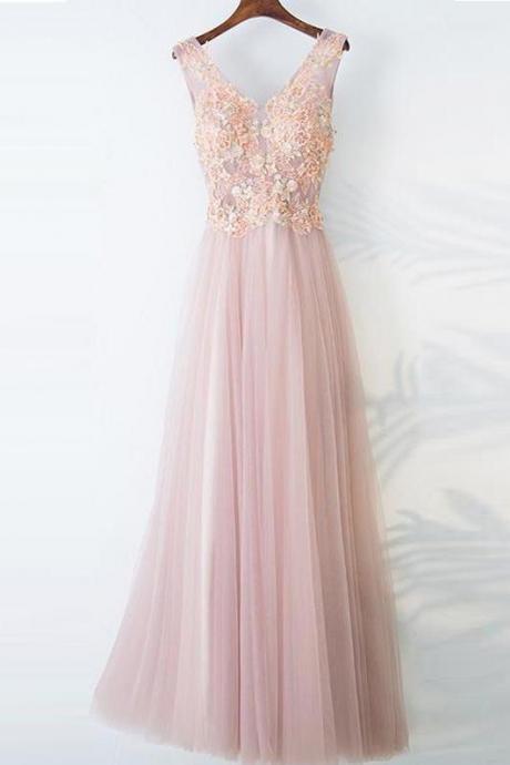 Pink Long A-line Prom Dresses,simple Lace Up Prom Gowns,graduation Dresses Dr0542