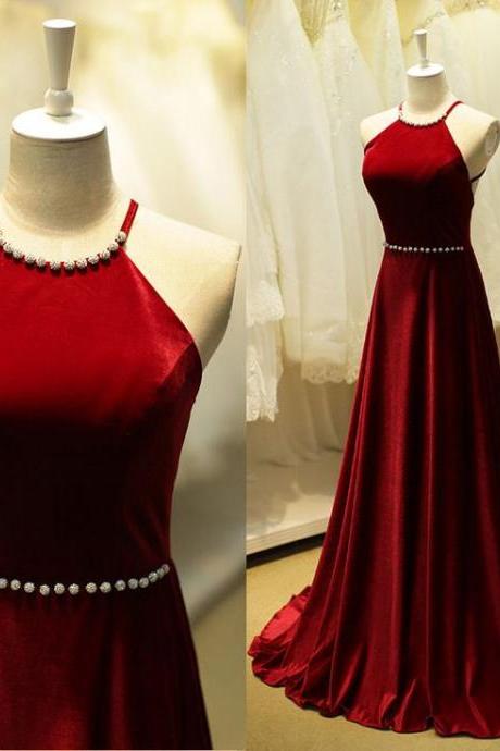 New Arrival Burgundy Long Prom Dresses,Beaded Open Back Evening Dresses,A-line Modest Prom Dress,Party Prom Dresses,Evening Gowns