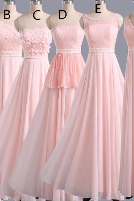Hot Sales Pink Long Chiffon Lace Bridesmaid Dresses,simple Prom Dresses,elegant Bridesmaids Dresses, Bridesmaid Gowns