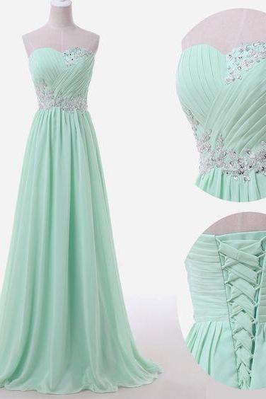 Bridesmaid Dresses, Top Selling Elegant Mint Prom Dresses,Back Up Lace Long Evening Dresses,Formal Sweetheart Prom Gowns,Beaded Lace Graduation Dresses