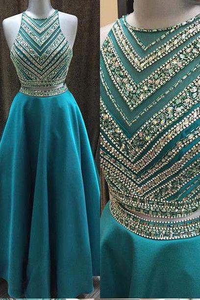 Long Beading A-line Prom Dresses,modest Two Pieces Prom Dress,party Dresses,formal Evening Dresses Dr0087