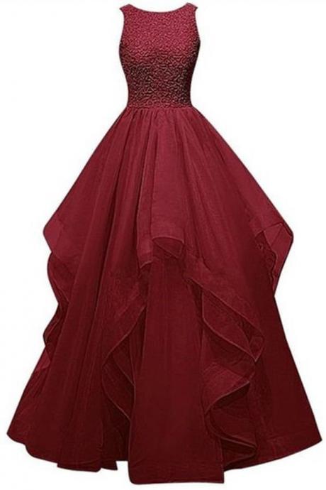 2016 Real Charming Long Burgundy Prom Dresses,ball Gown Beading Prom Gowns,sparkly Prom Dress For Girls