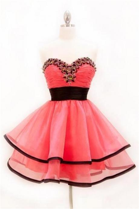 Cute Watermelon Short Sweetheart Homecoming Dresses,High Low Pretty Homecoming Dress For Teens,Homecoming Dress 2016