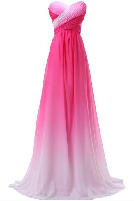 Pretty Pink Sweetheart Long Gradient Chiffon Prom Dresses,Elegant Prom Gowns