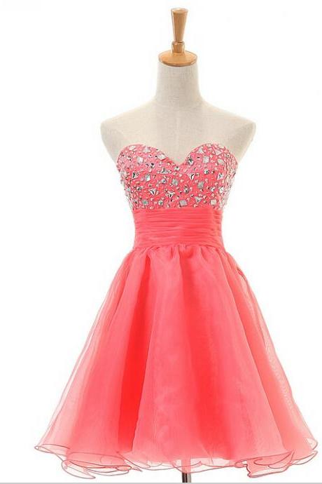 Beautiful Watermelon Strapless Homecoming Dresses,Cute Short Homecoming Dress For Girls,Pretty Graduation Dress