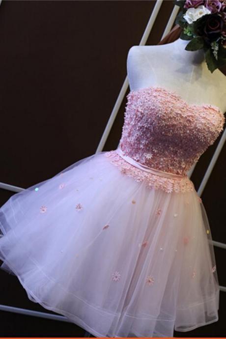 Charming Girly Short Strapless Homecoming Dresses,Pink Gorgeous Graduation Dresses,Beautiful homecoming Dresses