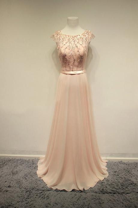 Bluch Pink Long Cap Sleeves Prom Dresses,evening Dresses,party Gowns,beading Prom Gowns