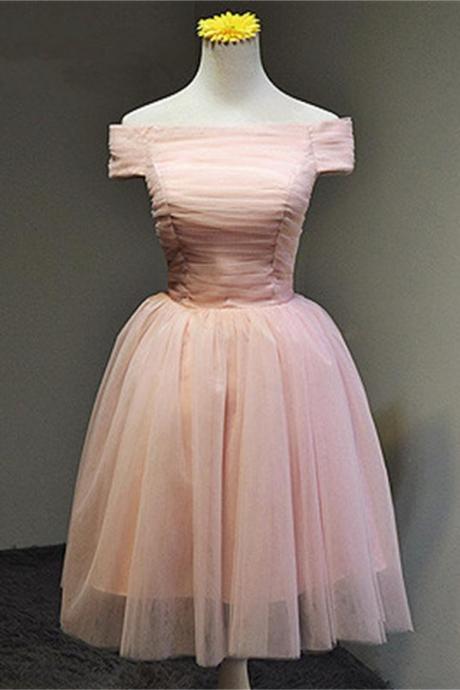 Boat Neckline Short Tulle Homecoming Dresses,handmade Homecoming Dress,blush Pink Short Prom Dresses