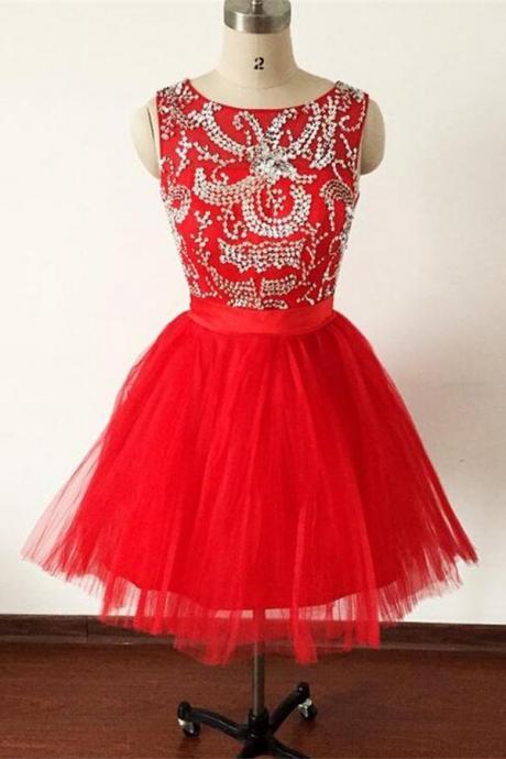 Red Short Handmade Homecoming Dresses,sparkly Tulle Homecoming Dresses