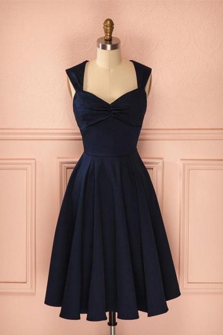 Vintage Dresses,simple Short Navy Blue Homecoming Dresses,elegant Handmade Homecoing Dress Dr0502