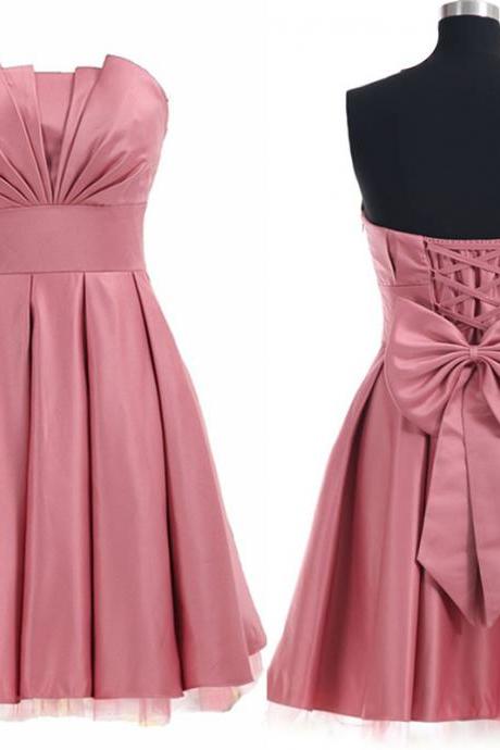 Pink Lace Up Homecoming Dresses,cocktail Dresses,short Prom Dresses,simple High Quality Homecoming Dress