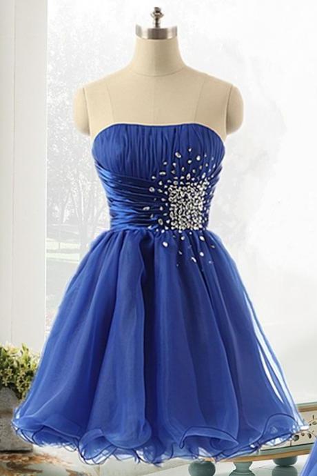 Royal Blue Strapless Homecoming Dresses,elegant Handmade Homecoming Dress For Teens,girly Short Prom Dresses