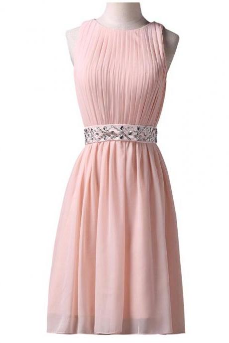 Pink O-neck Chiffon Homecoming Dresses,cute Girly Elegant Homecoming Dress,short Handmade Prom Dresses