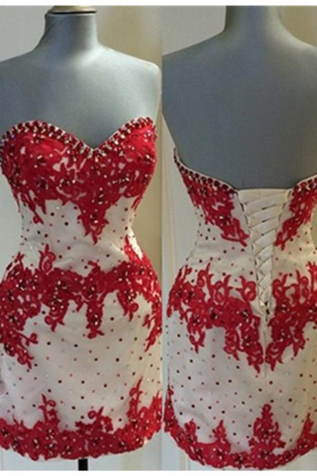 Red Lace Homecoming Dresses,mermaid Sweetheart Homecoming Dress,beaded Lace Up Short Prom Dresses,party Dresses