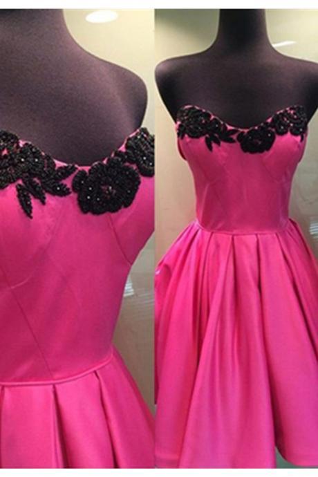 Pink Skirt And Black Lace Simple Homecoming Dresses,sweetheart Princess Homecoming Dress,cute Dresses Party Dresses