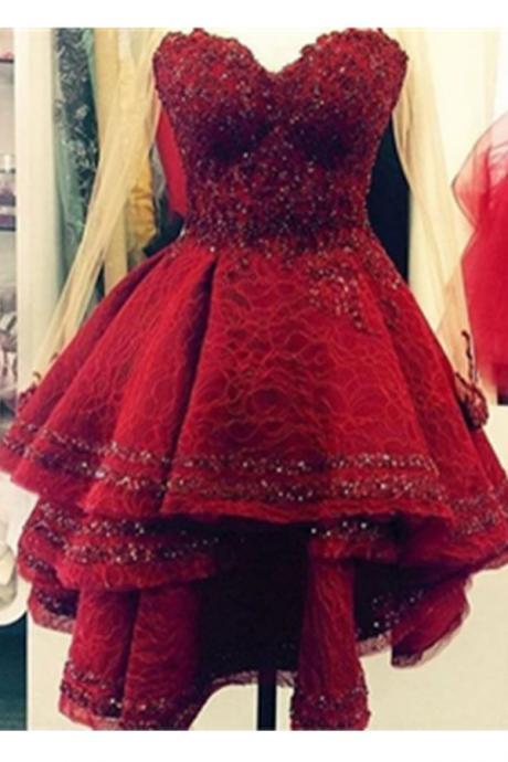 Burgundy Lace Sweetheart Homecoming Dresses,A-line Gorgeous Party Dresses,Homecoming Dress