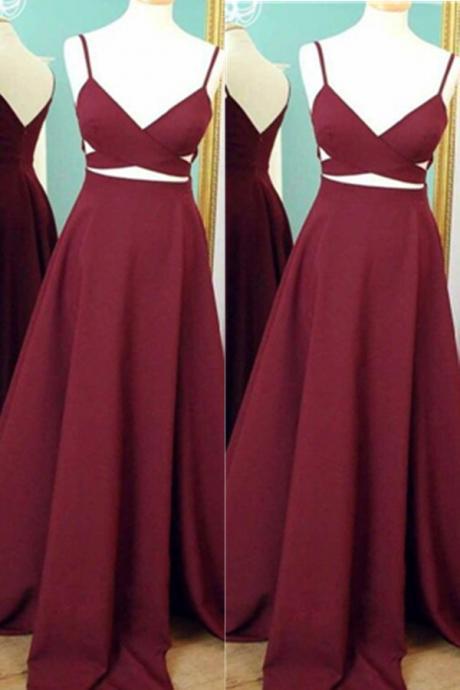 Burgundy A-line Spaghetti Straps Long Prom Dresses,open Back Elegant Simple Prom Dress,prom Gowns,modest Evening Dresses