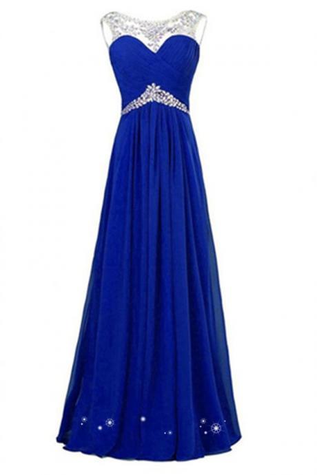Chiffon Dresses,roayl Blue Prom Dresses,beading High Low Prom Gowns,evening Gowns,handmade Simple Prom Dress For Teens