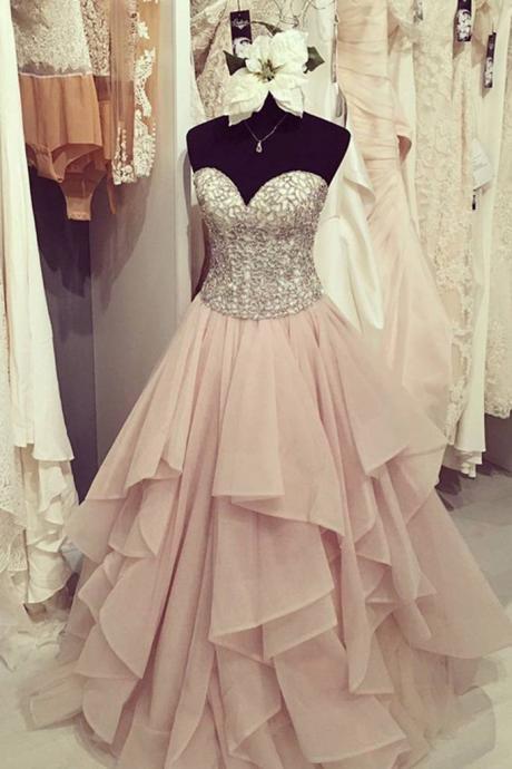 Strapless Pink Ball Gowns Prom Dresses,Lace Up Prom Gowns,Quinceanera Dresses,Princess Prom Dresses For Teens,Evening Dresses