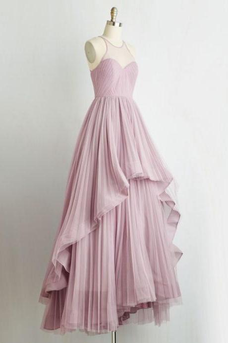 Pink O-neckline Long Prom Dresses,princess Charming Prom Gowns,bridesmaid Dresses,evening Dresses,pretty Party Dresses