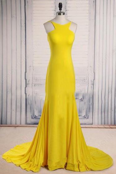 Yellow Open Back Prom Dresses,mermaid Sweep Train Prom Gowns,long Prom Dresses For Teens,evening Dresses,party Dresses