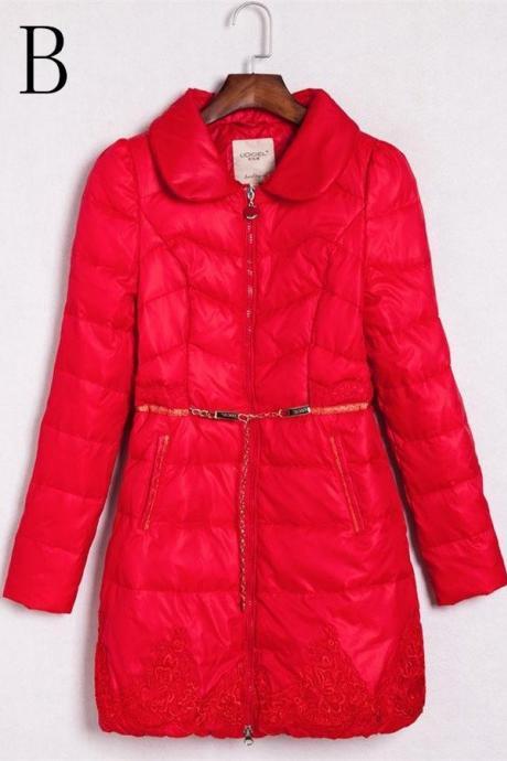 Long Style Red Winter Coats,Warm Down Jackets,Cheap Comfy Beauty Women Coats