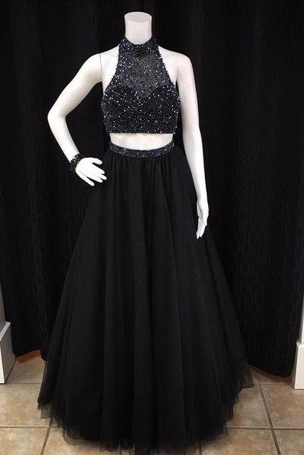 Black Prom Dresses,Two Pieces Prom Dresses,Prom Dress 2017,Prom Dresses For Teens,Sparkly Prom Gowns,Beautiful Party Dresses,Charming A-line Women Dresses
