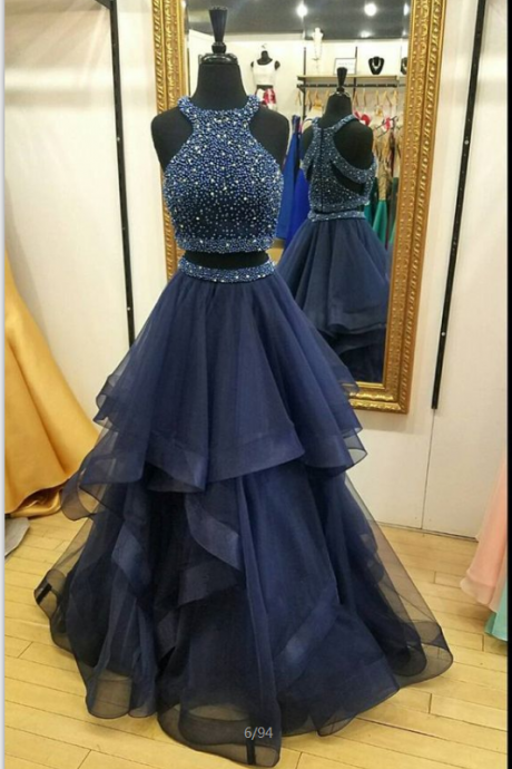 Navy Blue Prom Dresses,two Pieces Prom Dresses,long Prom Dresses,a-line Prom Dresses,beading Prom Dress,modest Prom Gowns,elegant Prom