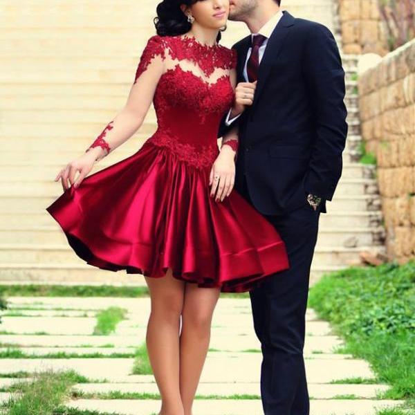 Pretty Red Short Prom Dresses,Lace Homecoming Dresses,Simple Cocktail ...