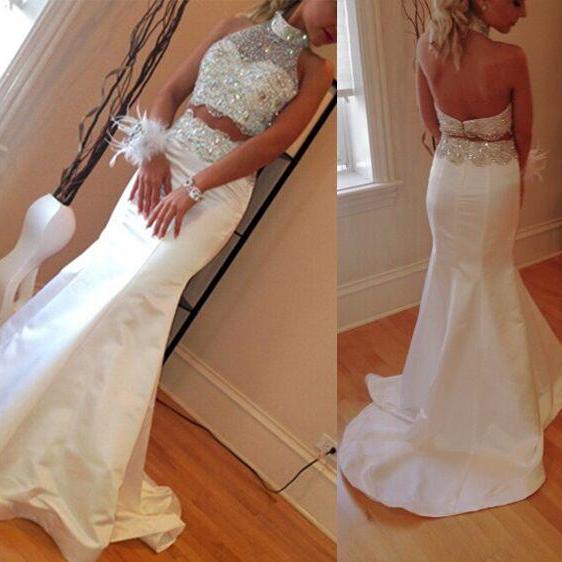 white fishtail prom dress