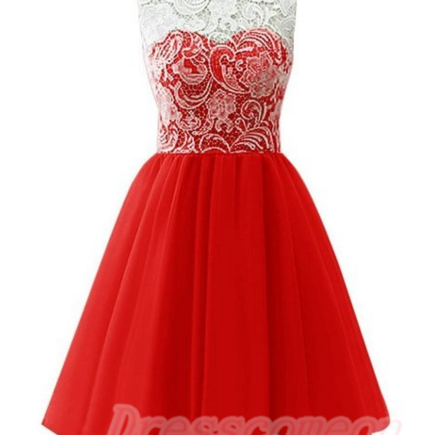 2016 Simple Lace Short Prom Dresses,Cheap Prom Dresses,Red Cocktail ...
