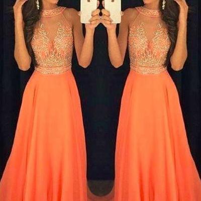 dresses prom sparkly orange chiffon beading halter gowns evening teens