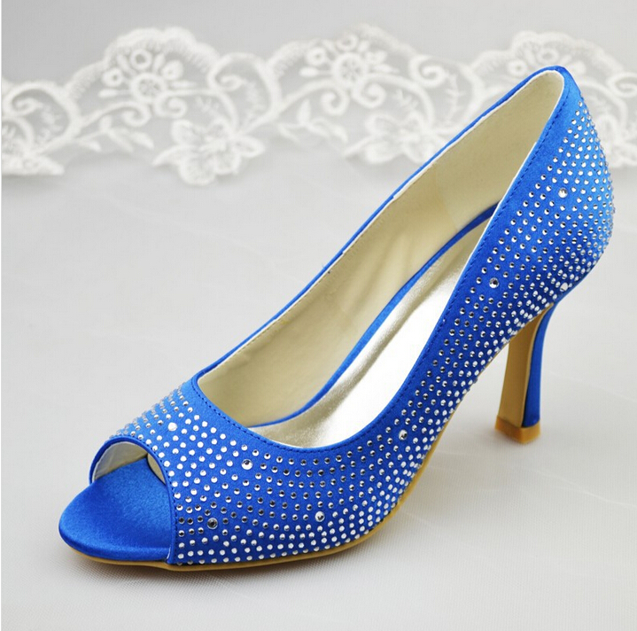 On Sale Royal Blue Peep Toe Thin Heels Satin Prom Shoes Woman High Heel ...