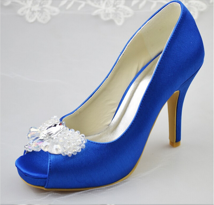 New Arrival Royal Blue  Satin Women Pumps  Low Heel  Closed 