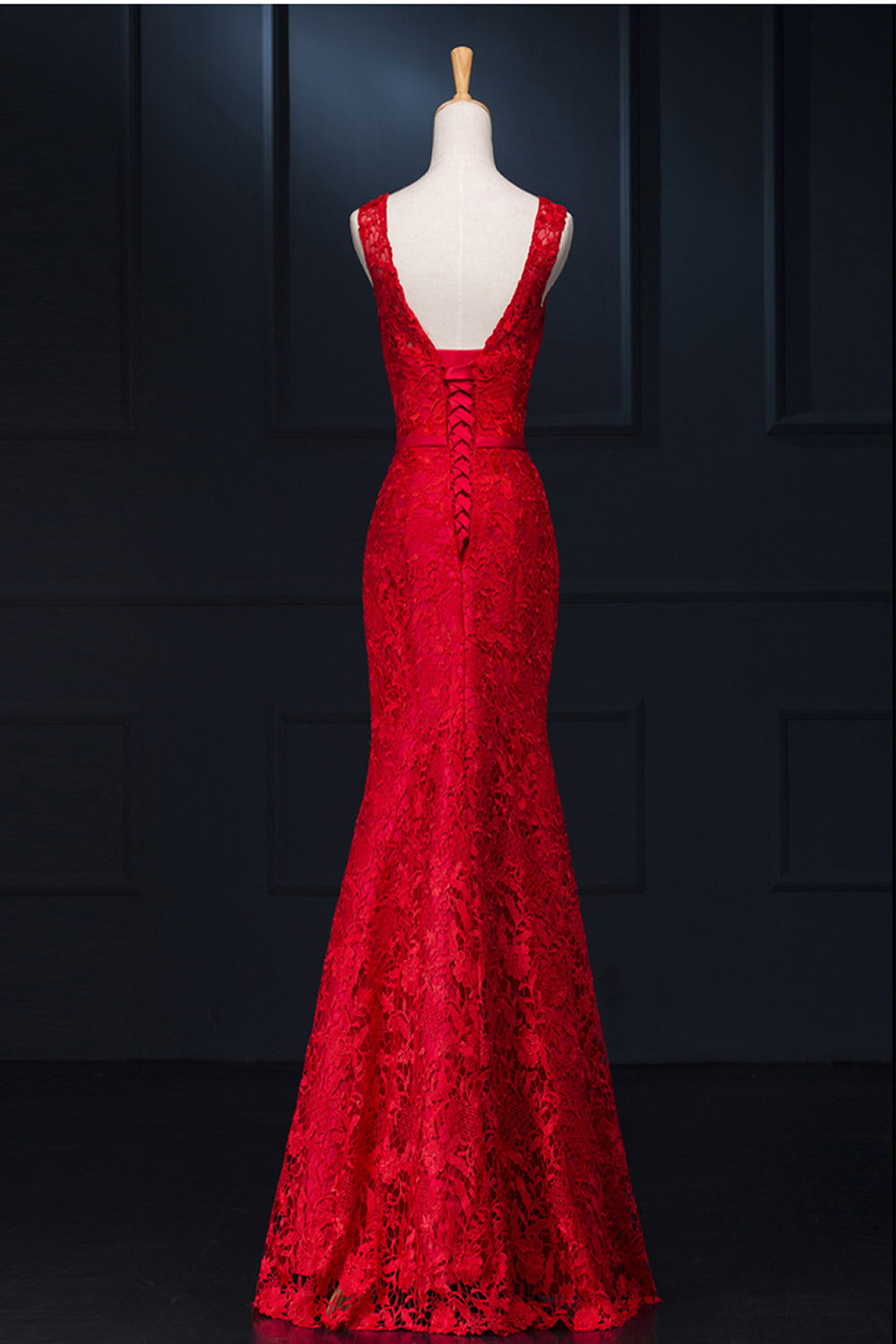 open back red gown