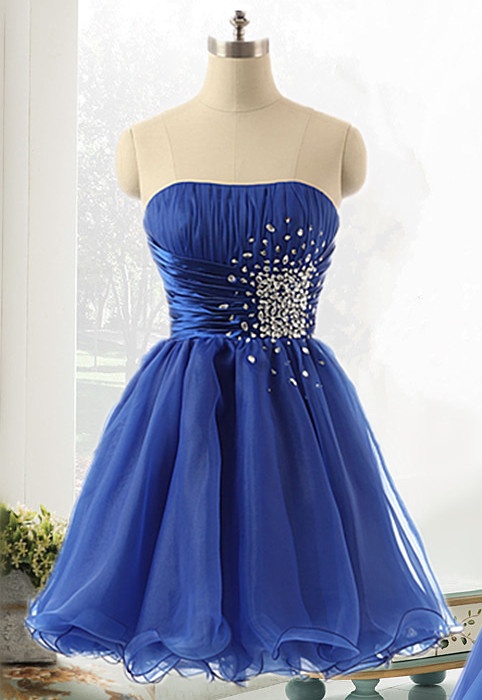 Royal Blue Strapless Homecoming Dresses,Elegant Handmade Homecoming