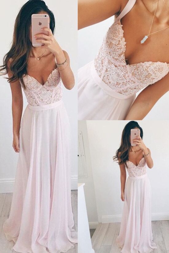 Top Selling Elegant Long Chiffon Pink Prom Dresses For Teens,Lace A